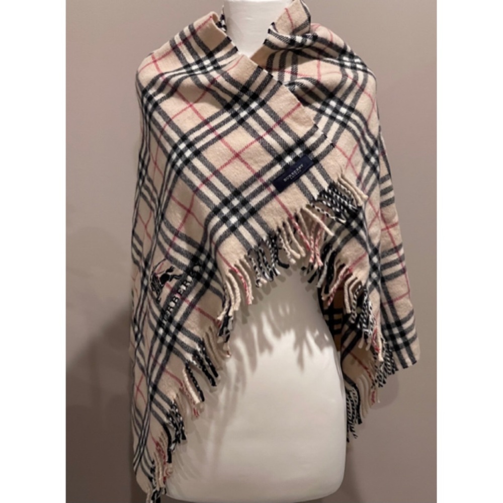 ✨Authentic BURBERRY Knight Logo Print Nova Plaid Check Wool Scarf Shawl Wrap - Picture 5 of 10